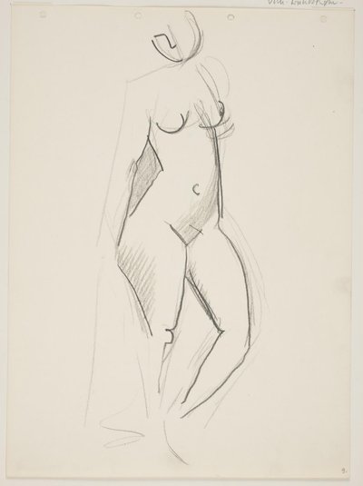 Mujer desnuda de pie, vuelta hacia la derecha, con un drapeado en la mano de Vilhelm Lundstrøm