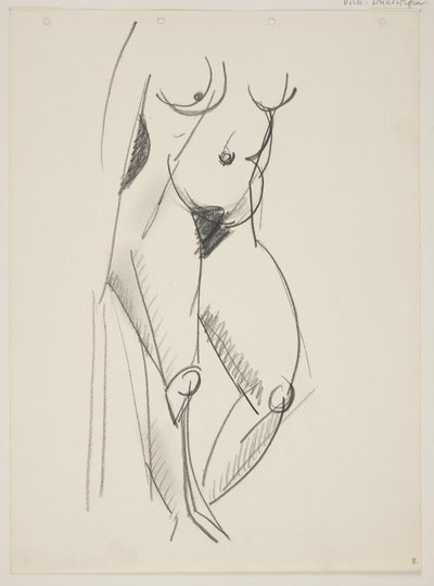 Mujer desnuda de pie, vuelta hacia la derecha, con un drapeado en la mano de Vilhelm Lundstrøm