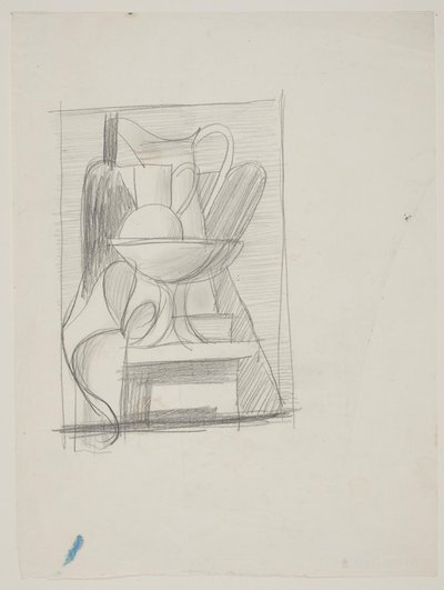 Estudio para una composición con botella, jarras, frutero y servilleta de Vilhelm Lundstrøm