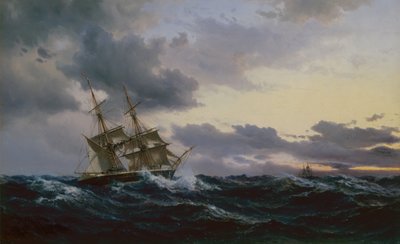 Barcos de vela en un mar tormentoso de Vilhelm Melbye