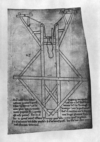 Trebuchet, máquina para lanzar flechas y jabalinas (copia facsímil) de Villard de Honnecourt