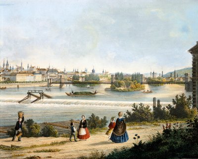 Praga en el río Moldava (Vltava), por Vincent Morstadt, República Checa de Vincenc Morstadt