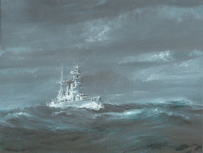 HMS Hood cerca de la costa de Escocia, años 1920 de Vincent Alexander Booth