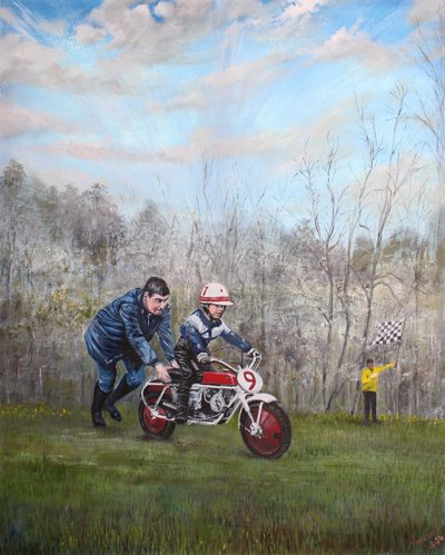 Hombre motocicleta, 2024 (óleo sobre lienzo) de Vincent Alexander Booth