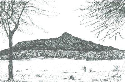 Montaña desde el club náutico en el lago Naivasha, Kenia, 2006 de Vincent Alexander Booth