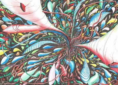 Oceans of Enceladus, 2024 (tinta y lápices sobre papel) de Vincent Alexander Booth