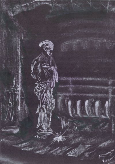 Estatua junto a la chimenea a la luz de las velas de Vincent Alexander Booth