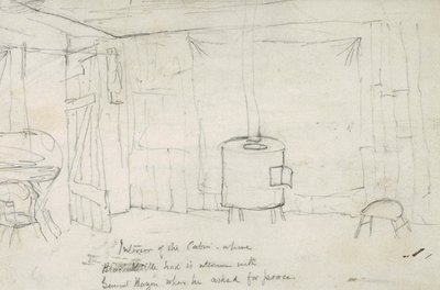 Interior de la cabaña donde Black Kettle tuvo su encuentro con el General Hazen cuando pidió la paz, 1869-71 de Vincent Colyer
