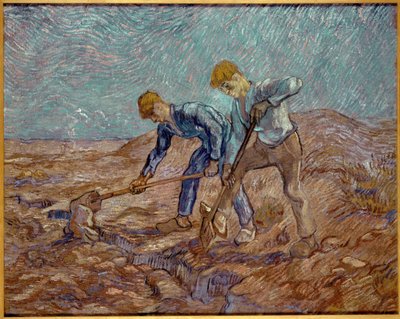 Dos campesinos cavando después de Millet, 1889 de Vincent van Gogh