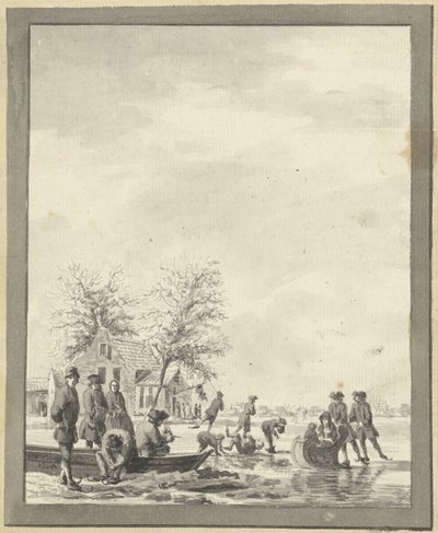 Entretenimiento sobre hielo en el Buiten Spaarne cerca de Haarlem en el Herberg de Vincent Jansz. van der Vinne