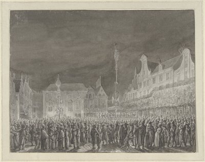 Celebración de la Proclamación de la Alianza con Francia en el Grote Markt de Haarlem, 1795 de Vincent Jansz. van der Vinne