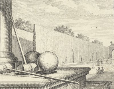Atributos de croquet con jugadores de croquet en el fondo de Vincent Laurensz Vinne van der