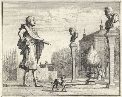 hombre, en, dos, hermen, en, jardín formal de Vincent Laurensz. van der Vinne (II)