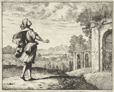 Hombre en un paisaje mirando al cielo de Vincent Laurensz. van der Vinne (II)