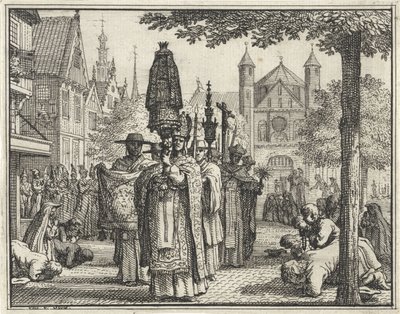 Procesión con una estatua por una calle de Vincent Laurensz. van der Vinne (II)