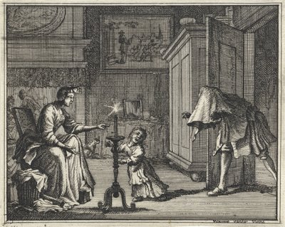Padre asusta a un niño en un interior de Vincent Laurensz. van der Vinne (II)