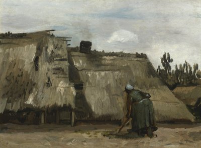 Una campesina cavando frente a su cabaña, c.1885 de Vincent van Gogh