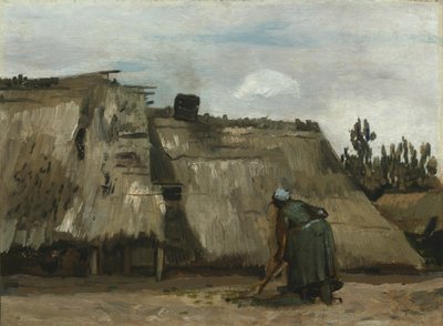 Una campesina cavando frente a su cabaña, c. 1885 de Vincent van Gogh