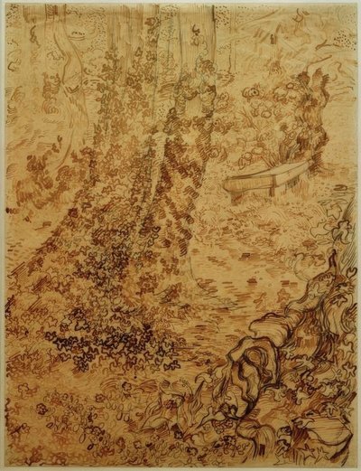 Árboles con hiedra en el jardín del sanatorio de Vincent van Gogh
