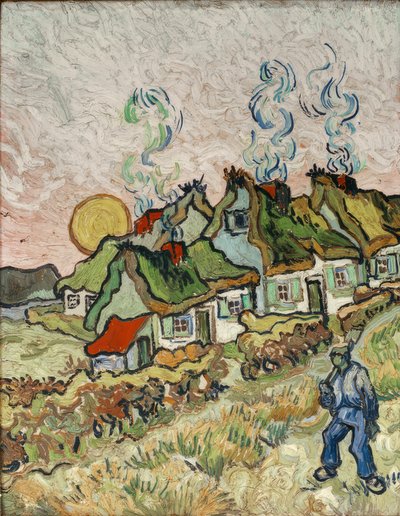 Casas de campo al atardecer de Vincent van Gogh