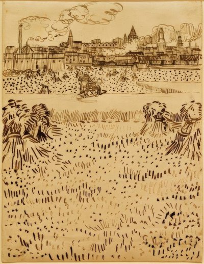 Vista de Arles sobre los campos de trigo de Vincent van Gogh