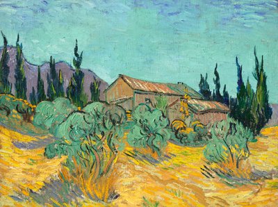 Cabañas de madera entre olivos y cipreses de Vincent van Gogh