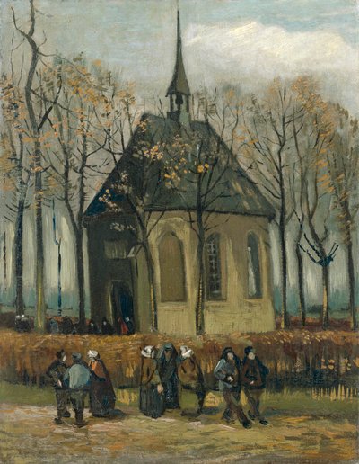 Congregación que abandona la Iglesia Reformada de Nuenen de Vincent van Gogh