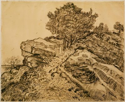La roca de Montmajour con pinos de Vincent van Gogh