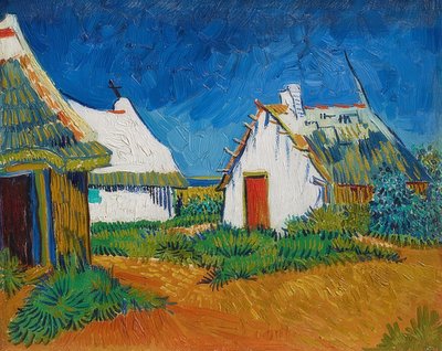 Tres cabañas blancas en Saintes-Maries (Cabanes blanches aux Saintes-Maries). 1888 de Vincent van Gogh
