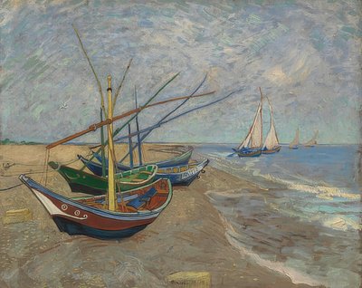 Barcos de pesca en la playa de Les Saintes-Maries-de-la-Mer. Arles, junio 1888 de Vincent van Gogh