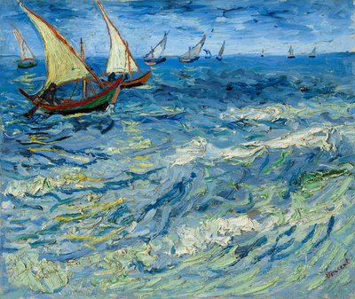 Barcos de pesca en Saintes-Maries / Paisaje marino en Saintes-Maries de Vincent van Gogh