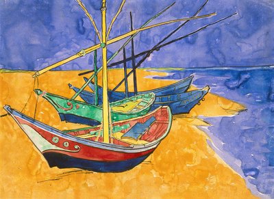Barcos de pesca en la playa de Saintes-Maries-de-la-Mer de Vincent van Gogh