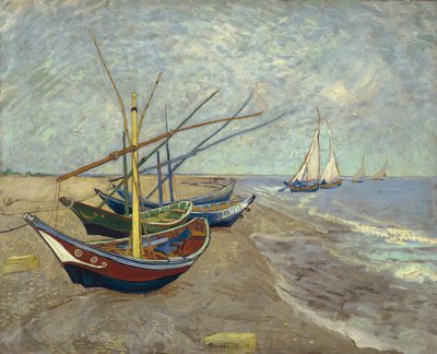 Barcos de pesca en la playa de Saintes-Maries-de-la-Mer de Vincent van Gogh
