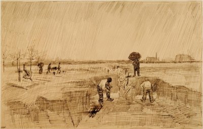 Cementerio bajo la lluvia de Vincent van Gogh