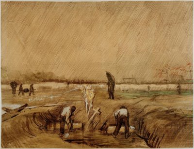 Cementerio bajo la lluvia de Vincent van Gogh