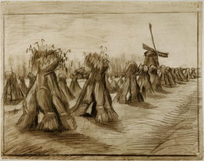 Manojo de Trigo y Molino de Viento de Vincent van Gogh