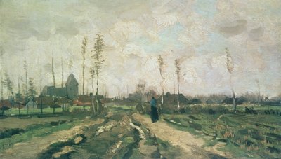 Paisaje con una iglesia y casas, Nuenen, 1885 de Vincent van Gogh