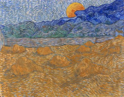 Paisaje con gavillas de trigo y luna creciente de Vincent van Gogh