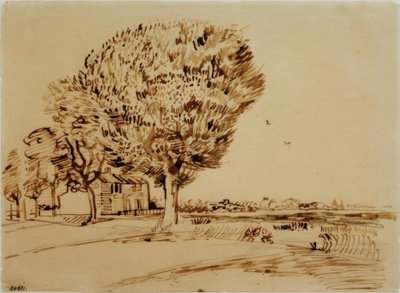 Paisaje con casa y árboles de Vincent van Gogh