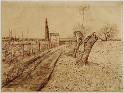 Paisaje con camino y sauces de Vincent van Gogh