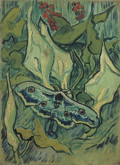 El Gran Pavo Real Verde (Esfinge Calavera) - Pintura de Vincent van Gogh (1853-1890), óleo sobre lienzo (33,5x24,5 cm) de Vincent van Gogh