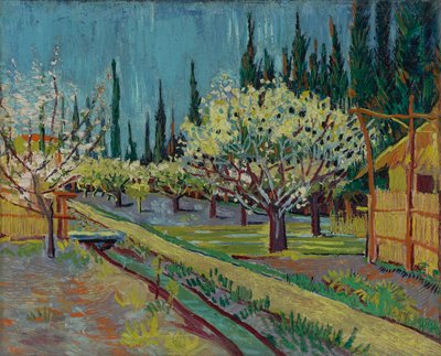 Huerta rodeada de cipreses de Vincent van Gogh