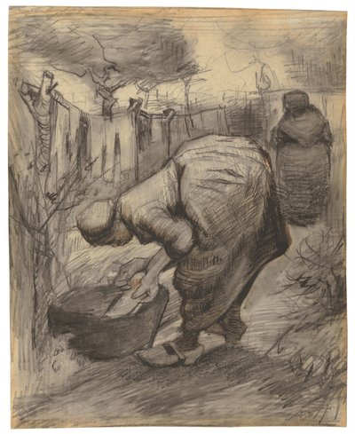 Campesina con lavabo en un jardín de Vincent van Gogh