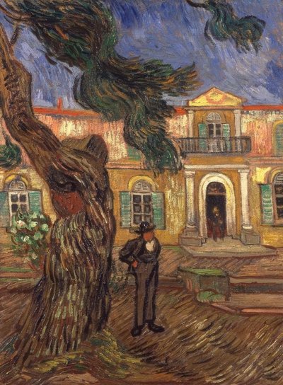 Pino y figura frente al hospital Saint-Paul de Vincent van Gogh