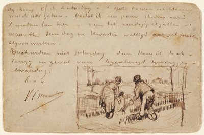 Postal con dos campesinos cavando de Vincent van Gogh