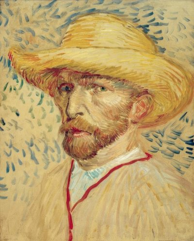 Autorretrato con sombrero de paja y bata de pintor de Vincent van Gogh