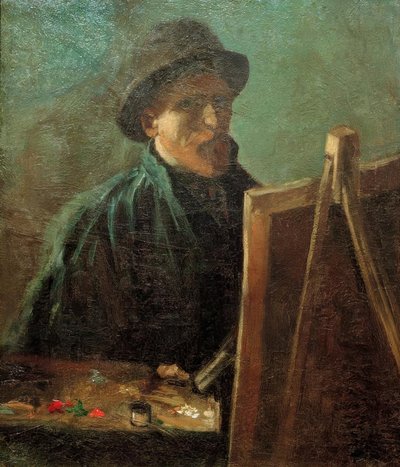 Autorretrato con sombrero de piel oscuro frente al caballete de Vincent van Gogh