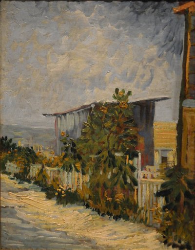 Cobertizo en Montmartre con girasol, 1887 de Vincent van Gogh