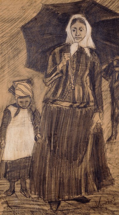 Sien bajo un paraguas con una niña, 1882 de Vincent van Gogh