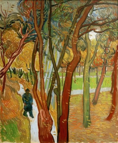 Paseantes en el parque con hojas caídas de Vincent van Gogh